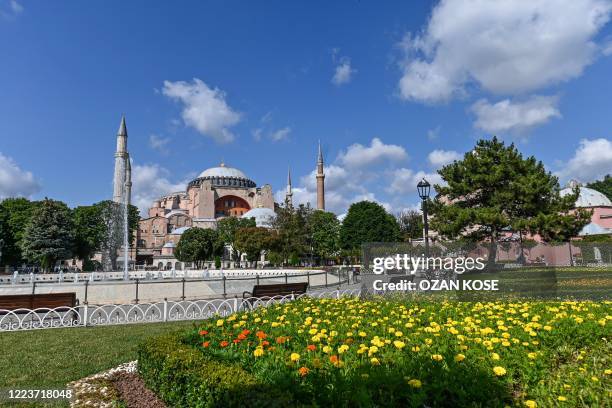 This picture taken on June 26, 2020 in Istanbul shows Hagia Sophia museum in Istanbul. - Turkey's top court is due on July 2, 2020 to deliver a...