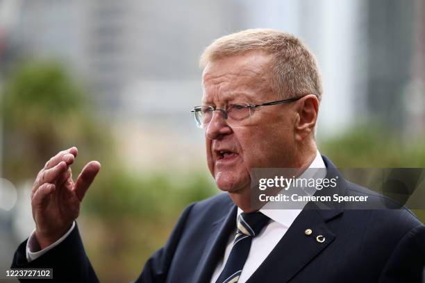 President of the Australian Olympic Committee John Coates speaks to the media following the Australian Olympic Committee Annual General Meeting on...