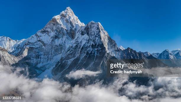panoramic 59 mpix xxxxl size view of mount ama dablam in himalayas, nepal - himalayas stock pictures, royalty-free photos & images