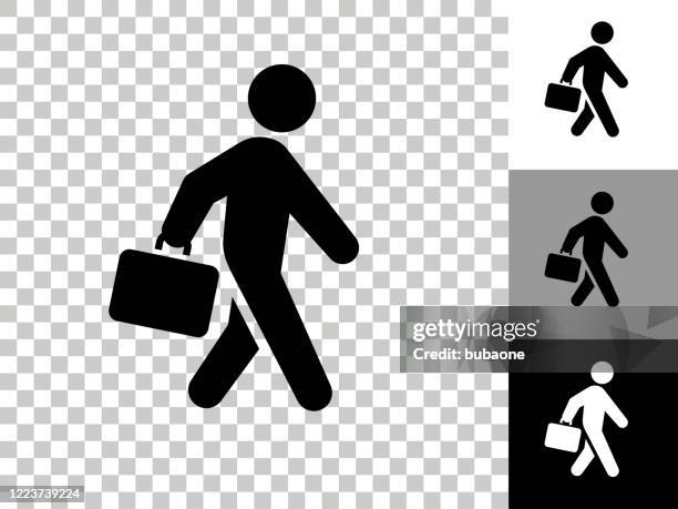 briefcase stick figure icon on checkerboard transparent background - briefcase stock illustrations