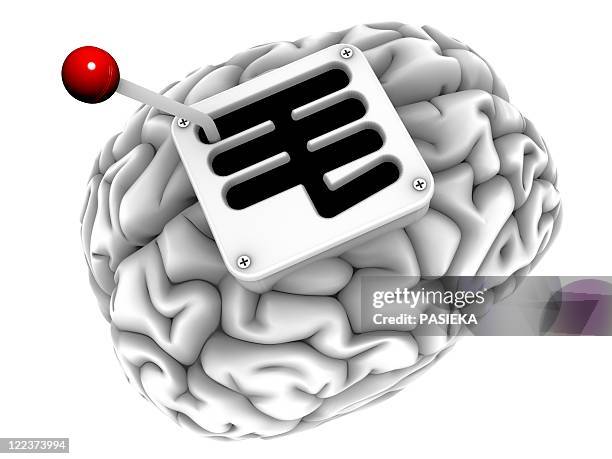 brain with gearstick, computer artwork - shift gear knob stock illustrations
