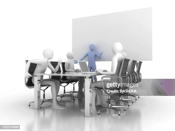 men meeting, computer artwork - empty office table stock illustrations