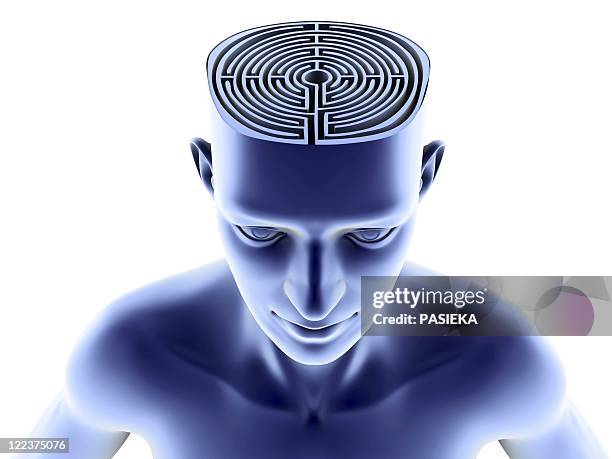 head with maze - forgetting something stock illustrations