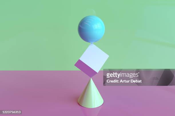 digital picture of geometric volumes in impossible balance stack one on each other. - minimal effort stock pictures, royalty-free photos & images