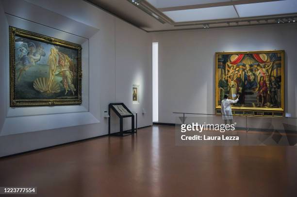 The rooms dedicated to the masterpieces of painting inside the empty Uffizi on May 8, 2020 in Florence, Italy. The Uffizi Galleries museums will not...