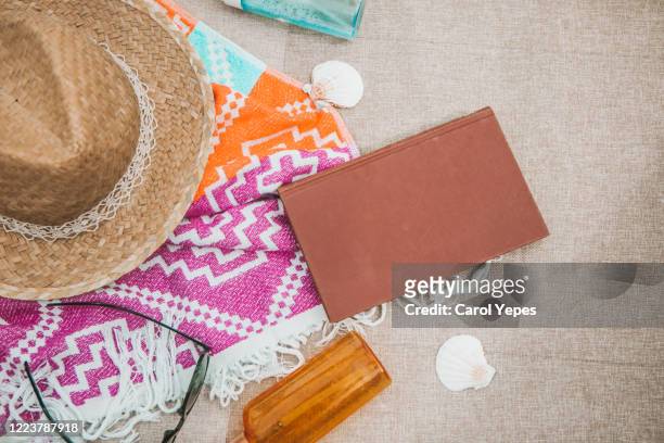 flat lay summer reading concept - beach flat lay stock pictures, royalty-free photos & images