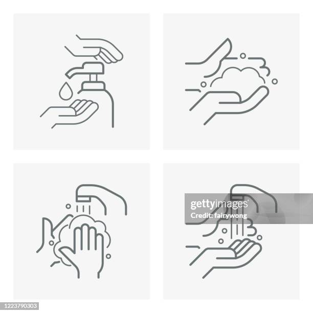 washing hands and hygiene icons - rubbing stock illustrations