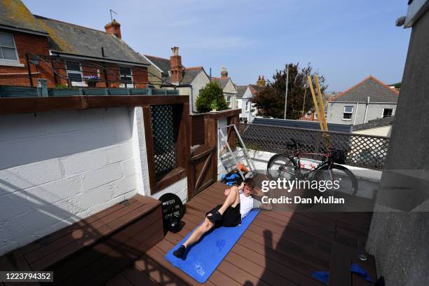 Team GB Sailor Elliot Hanson trains at his home on May 09, 2020 in Portland, England.