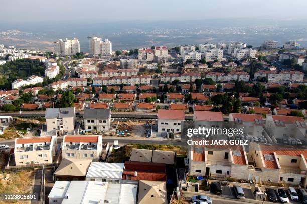 View shows the Israeli settlement of Ariel in the occupied West Bank, on July 1, 2020. - The government of Israeli Prime Minister Benjamin Netanyahu...