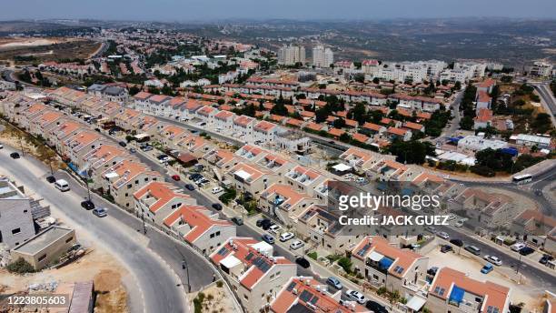 View shows the Israeli settlement of Ariel in the occupied West Bank, on July 1, 2020. - The government of Israeli Prime Minister Benjamin Netanyahu...