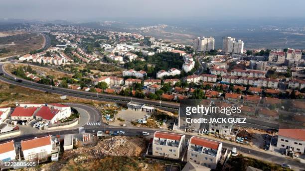 View shows the Israeli settlement of Ariel in the occupied West Bank, on July 1, 2020. - The government of Israeli Prime Minister Benjamin Netanyahu...