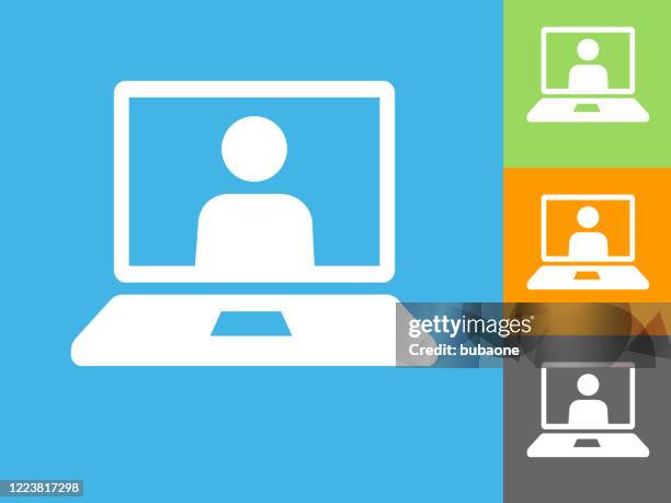 bildbanksillustrationer, clip art samt tecknat material och ikoner med ikon för virtuellt samtal för bärbar dator - videokonferens
