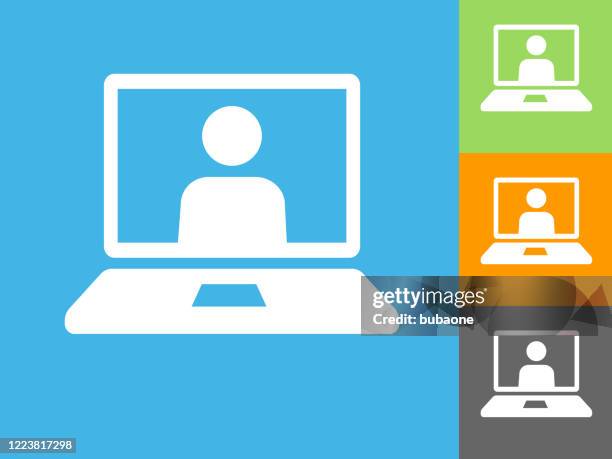 laptop computer virtual call icon - web conference stock illustrations