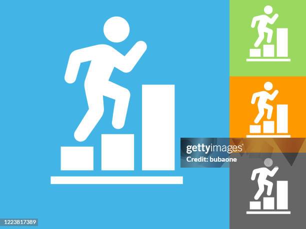 businessman climbing bar graph icon - steps icon stock illustrations