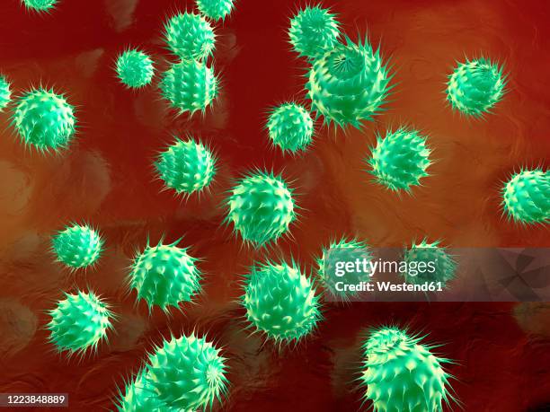 three dimensional render of generic germs or bacteria - spiked ball stock illustrations