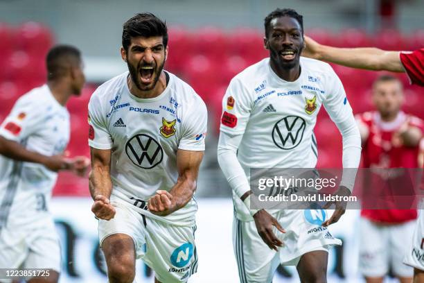 Rewan Amin of Ostersunds FK celebrates after scoring the 1-2 goal during the Allsvenskan match between Kalmar FF and Ostersunds FK at Guldfageln...