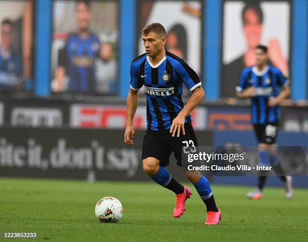 Nicolo Barella of FC Internazionale in action during the Serie A match between FC Internazionale and Brescia Calcio at Stadio Giuseppe Meazza on July...