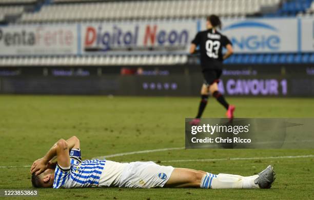 Francesco Vicari of SPAL reacts in disappointment after scoring an own goal during the Serie A match between SPAL and AC Milan at Stadio Paolo Mazza...