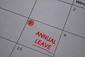 Annual Leave write on calendar. Date 8. Reminder or Schedule Concepts