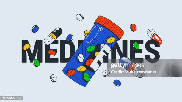 medicine concept - taking medication stock illustrations