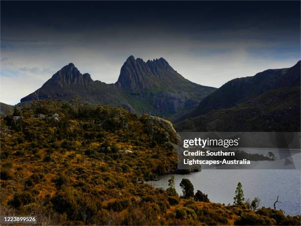 dove lake view in the cradle mountain national park, central highlands, tasmania, australia - cradle mountain stock pictures, royalty-free photos & images