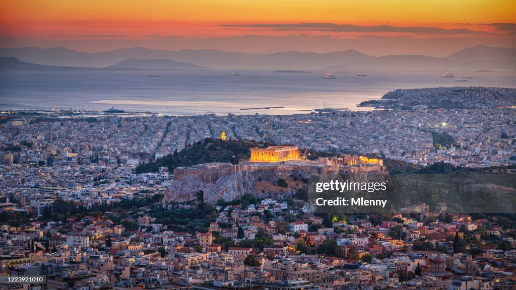 Athens Cityscape in Sunset Light Panorama