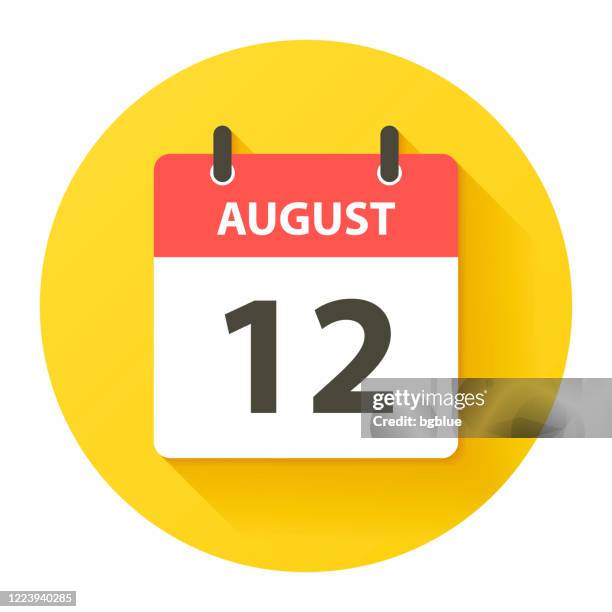 august 12 - round daily calendar icon in flat design style - august 2020 stock illustrations