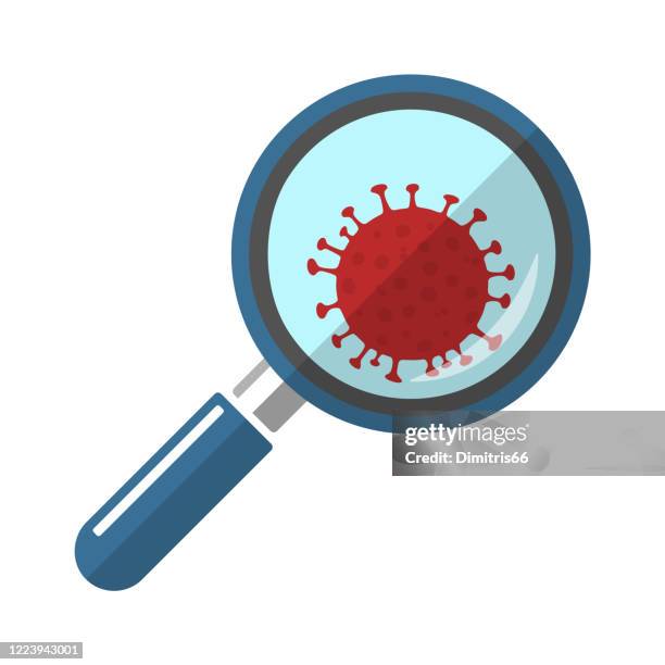 magnifying glass and virus cell close up. - human immunodeficiency virus cartoon stock illustrations