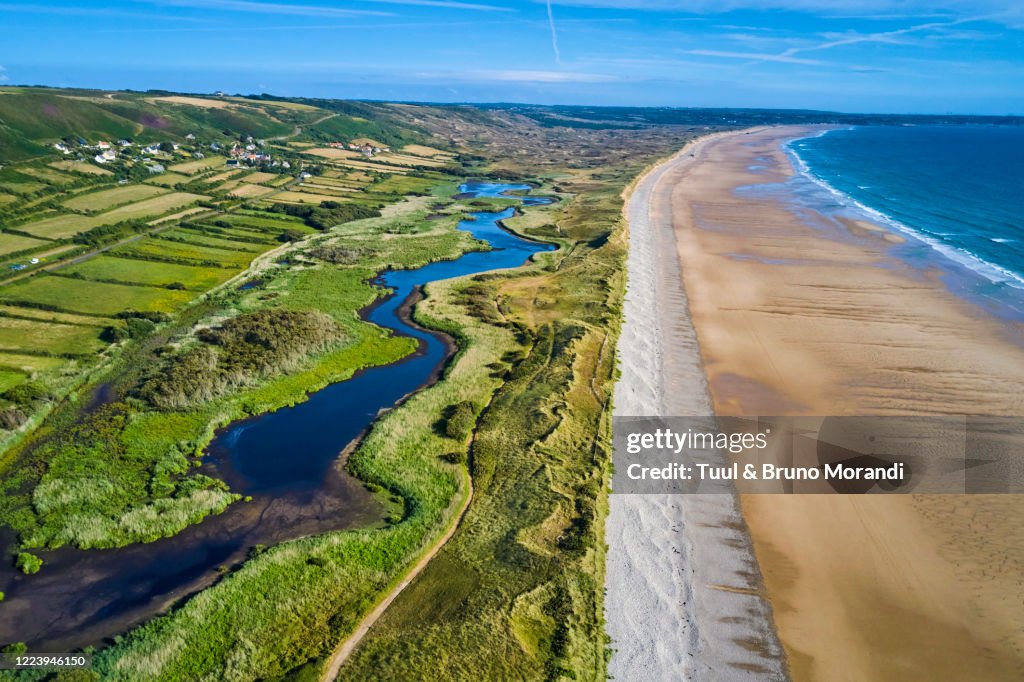 Rance, Normandy, Manche department, Cotentin, Cap de la Hague, Vauville beach and  Mare de Vauville natural reserve