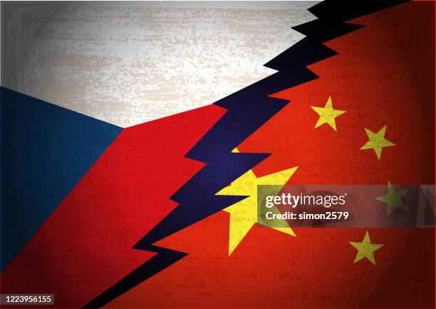 ilustraciones, imágenes clip art, dibujos animados e iconos de stock de concepto de conflicto de la república checa y la bandera de china - bandera china