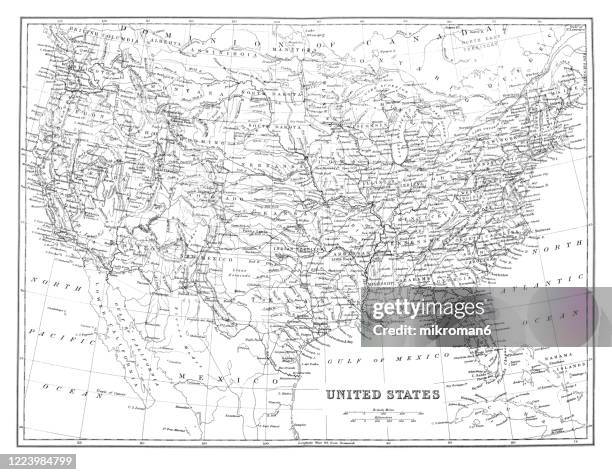 old map of  united states, published 1894. - mexico map stock pictures, royalty-free photos & images