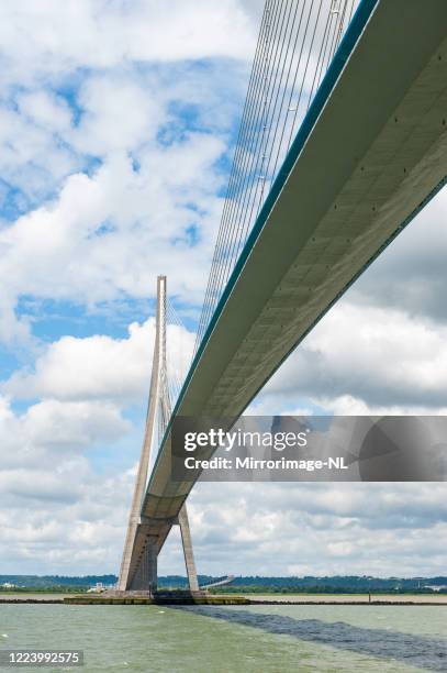 under the pont de normandie near honfleur - pont de normandie stock pictures, royalty-free photos & images