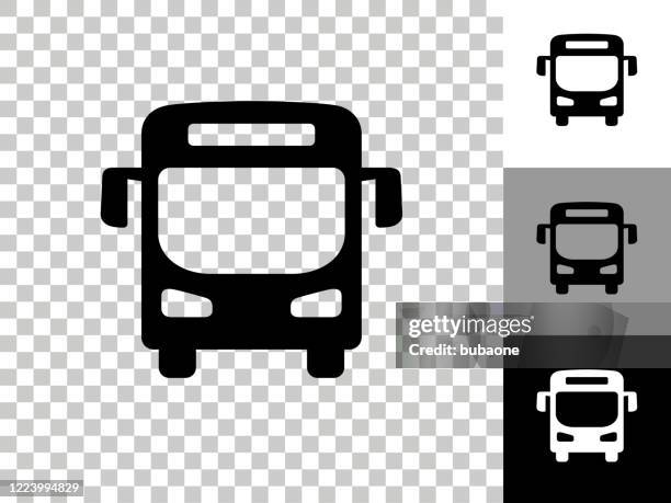 bus icon on checkerboard transparent background - commercial land vehicle stock illustrations