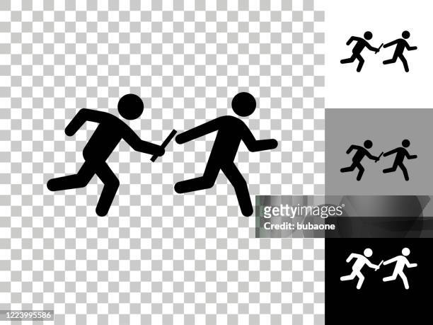 relay race icon auf checkerboard transparenter hintergrund - staffelstab stock-grafiken, -clipart, -cartoons und -symbole