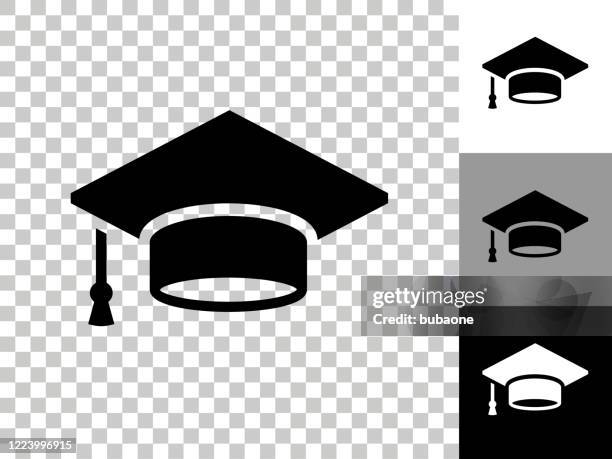 ilustrações de stock, clip art, desenhos animados e ícones de graduation cap icon on checkerboard transparent background - graduation hat