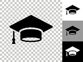 Graduation Cap Icon on Checkerboard Transparent Background
