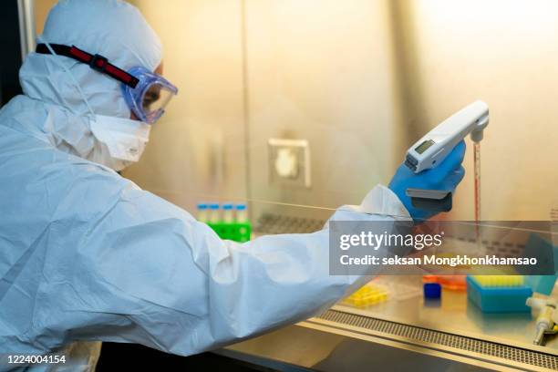 scientist woman working in the cdc laboratory for covid-19 - centers for disease control and prevention stock-fotos und bilder