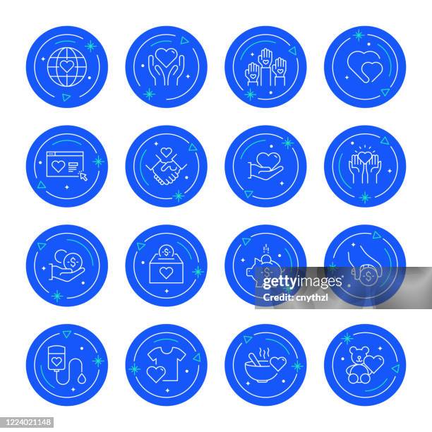 set of charity and donation related line icons. editable stroke. simple outline icons. - community involvement icon stock illustrations