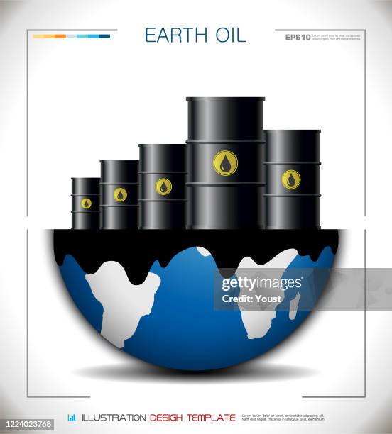 world globe ölfässer. energie-öl-krise - planet collision stock-grafiken, -clipart, -cartoons und -symbole