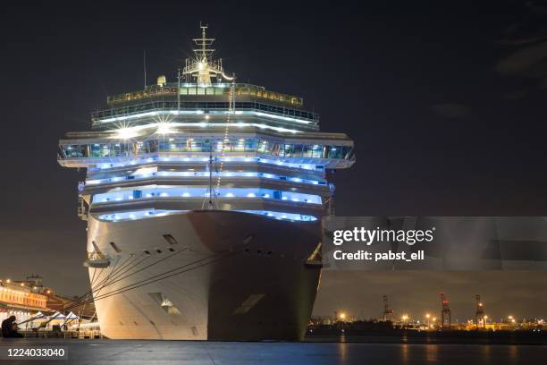 costa cruise ship on habor quarantine - cruise ship night stock pictures, royalty-free photos & images