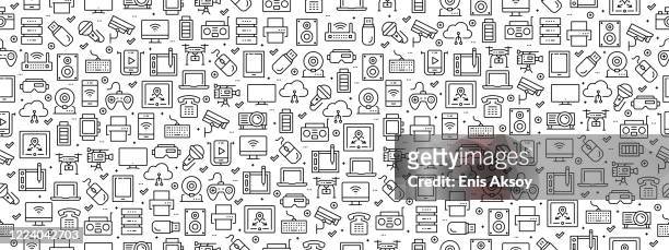 seamless pattern with technology and devices icons - usb stick stock illustrations