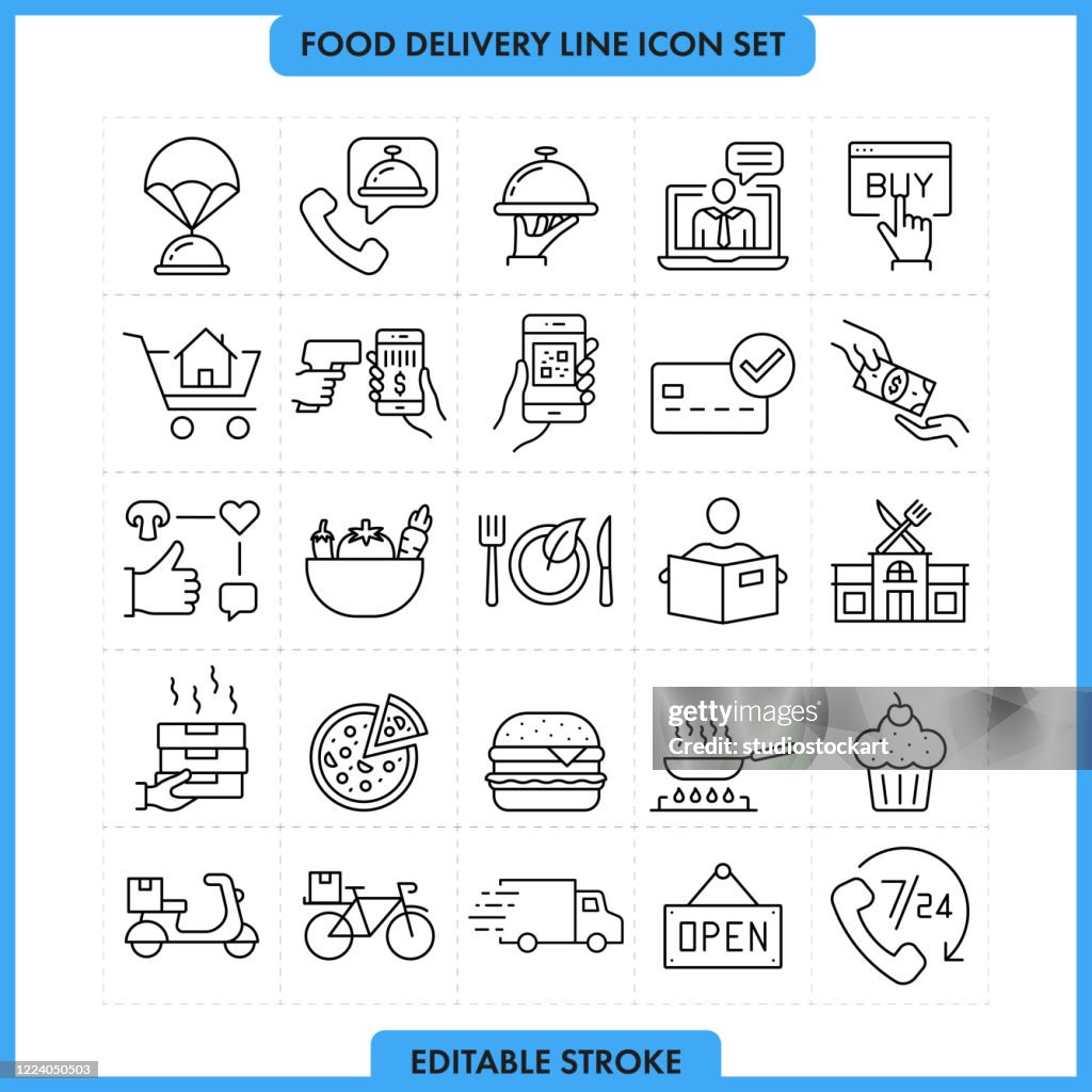 Restaurant Line Icon Set. Editable Stroke