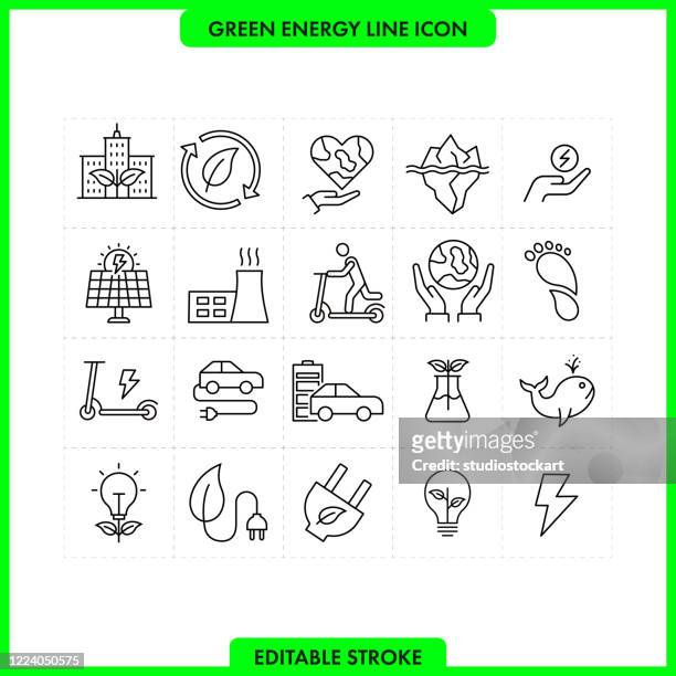 綠色能源線圖示集。可編輯描邊 - changing form 幅插畫檔、美工圖案、卡通及圖標
