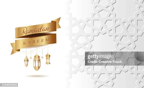 ramadan celebration card - paper lantern white stock illustrations