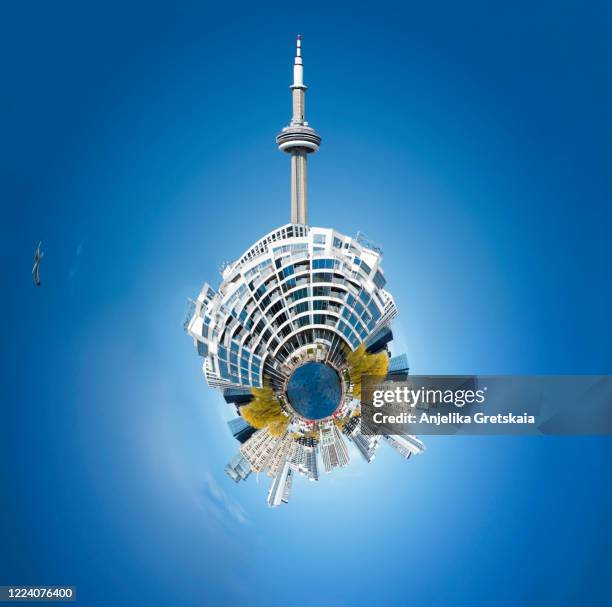 spherical toronto skyline. - water walking ball stock pictures, royalty-free photos & images