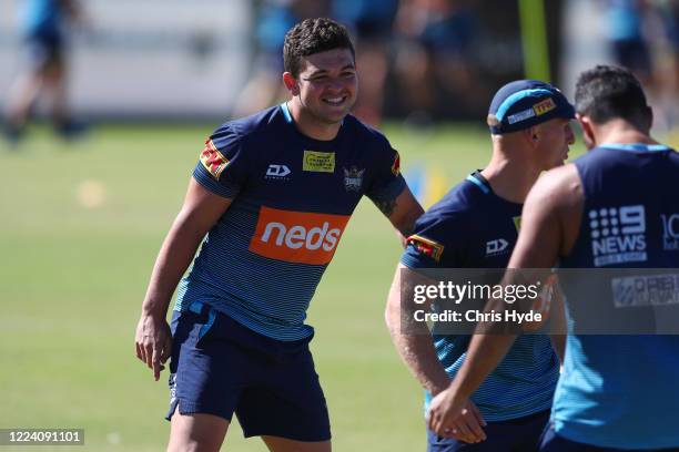 Ashley Taylor smiles during a Gold Coast Titans NRL training session at the Titans High Performance Centre on May 11, 2020 in Gold Coast, Australia.