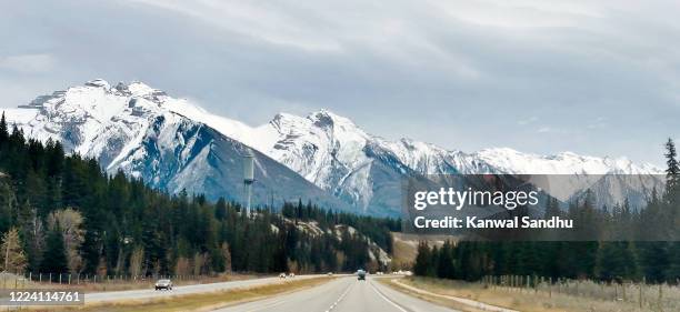 snow covered peaks of mt ishbel from trans canada highway - ishbel stock pictures, royalty-free photos & images