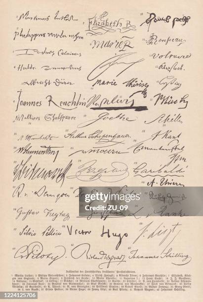 signatures of famous people, facsimiles, published in 1893 - mary queen of scots stock illustrations