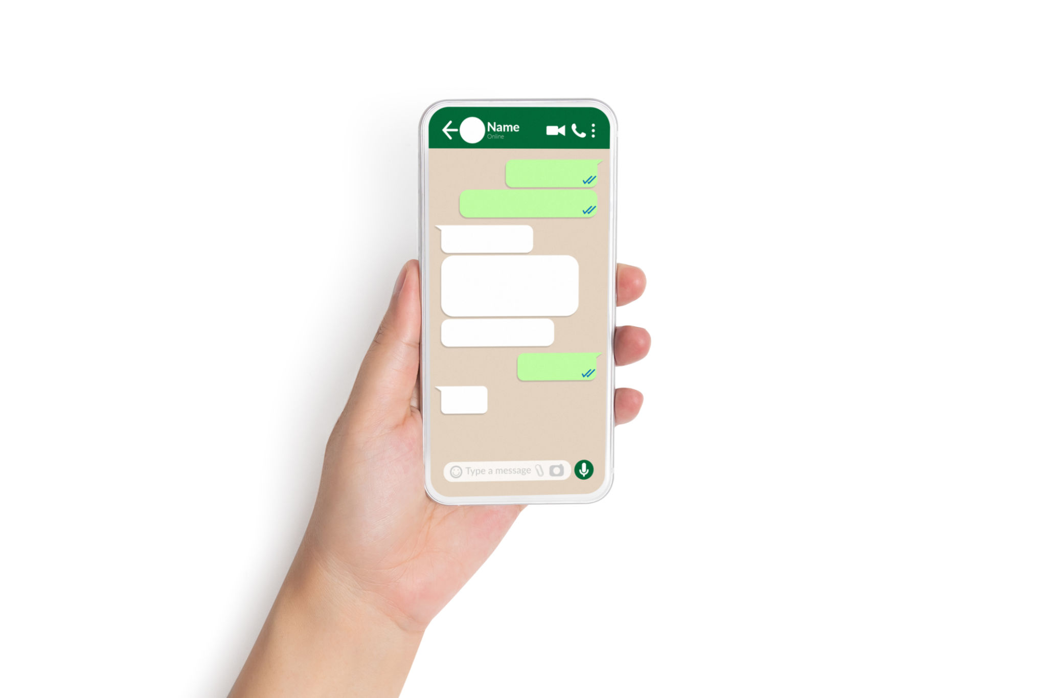 closeup hand holding smart phone with social network mock up blank speech bubbles template chat box dialogue on phone screen for text chatting and online message concept, isolated on white background closeup hand holding smart phone with social network mock up blank speech bubbles template chat box dialogue on phone screen for text chatting and online message concept, isolated on white background
