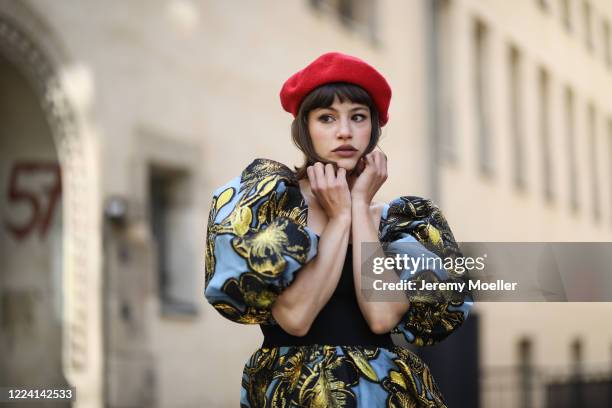 Lea Neumann wearing Stine Goya dress and H&M barett on May 06, 2020 in Berlin, Germany.